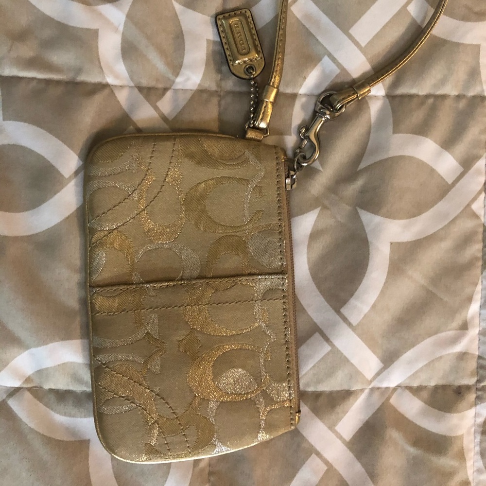 COACH Gold and tan Clutch